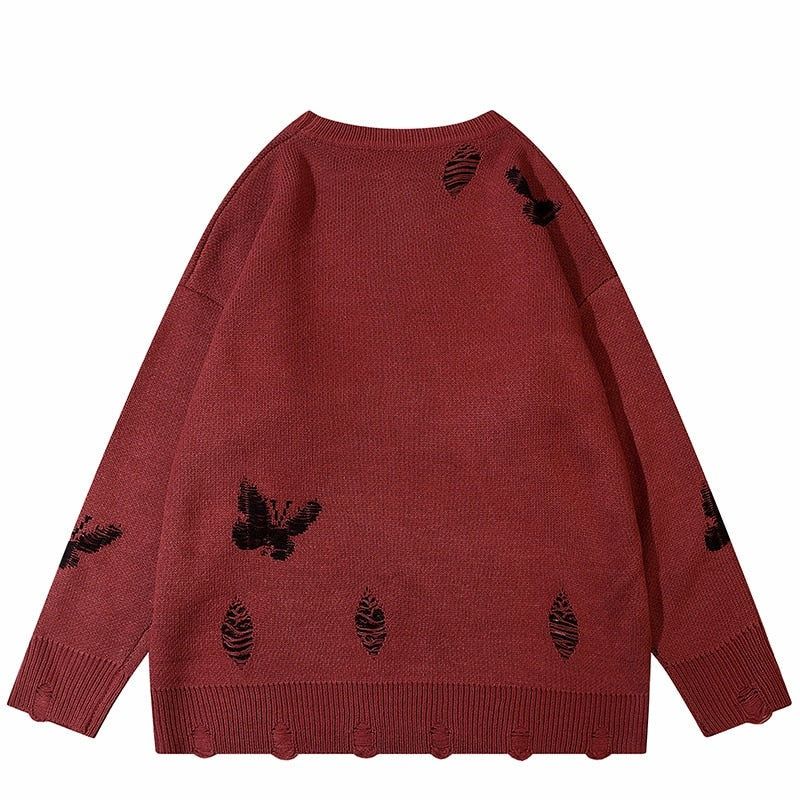 Ripped Holes Embroidery Butterfly Knit Sweater sold by Streetwear Society product image thumbnail 6