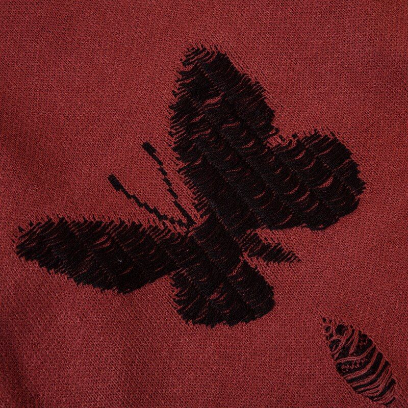 Ripped Holes Embroidery Butterfly Knit Sweater sold by Streetwear Society product image thumbnail 2