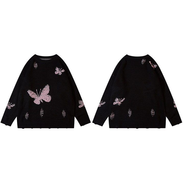 Ripped Holes Embroidery Butterfly Knit Sweater sold by Streetwear Society product image thumbnail 8