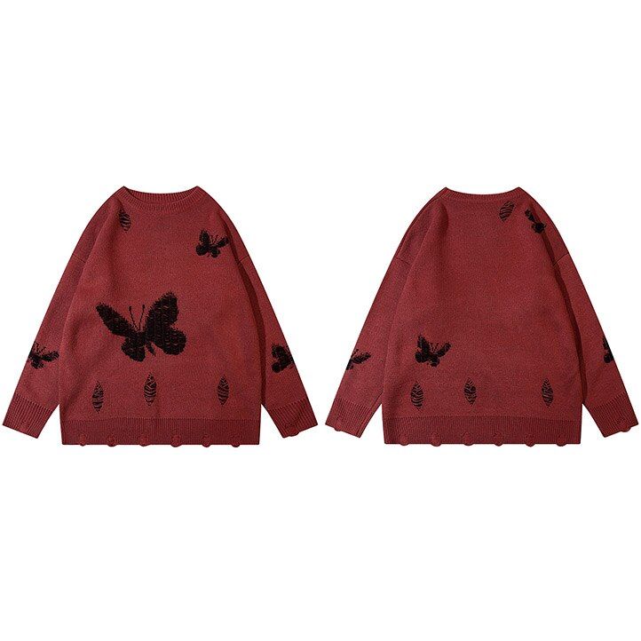 Ripped Holes Embroidery Butterfly Knit Sweater sold by Streetwear Society product image thumbnail 4