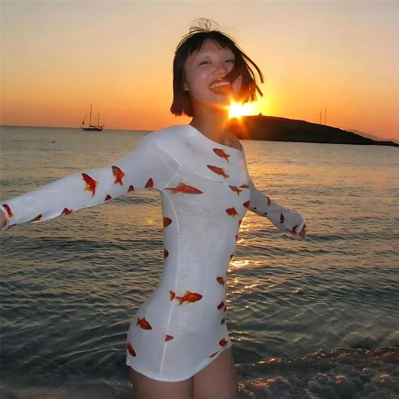 Koi Fish Printed Mesh Mini Dress sold by Streetwear Society product image thumbnail 3