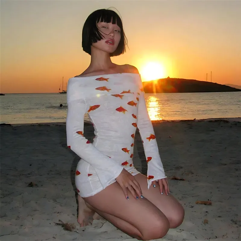 Koi Fish Printed Mesh Mini Dress sold by Streetwear Society product image thumbnail 4