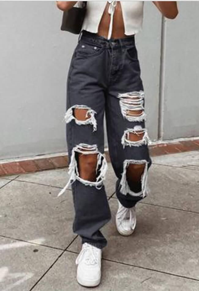 High waisted ripped boyfriend jeans sold by Streetwear Society product image thumbnail 2