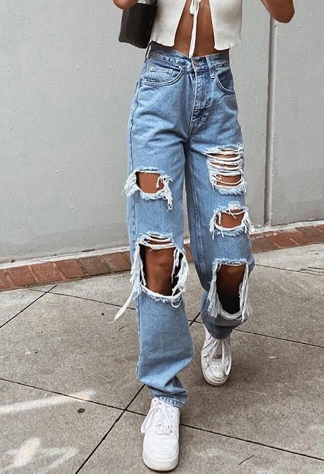 High waisted ripped boyfriend jeans sold by Streetwear Society