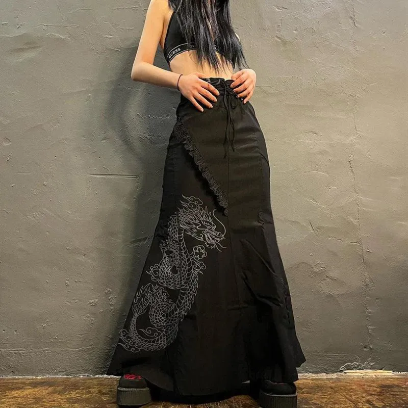 Gothic Dragon Printed Midi Skirt sold by Streetwear Society