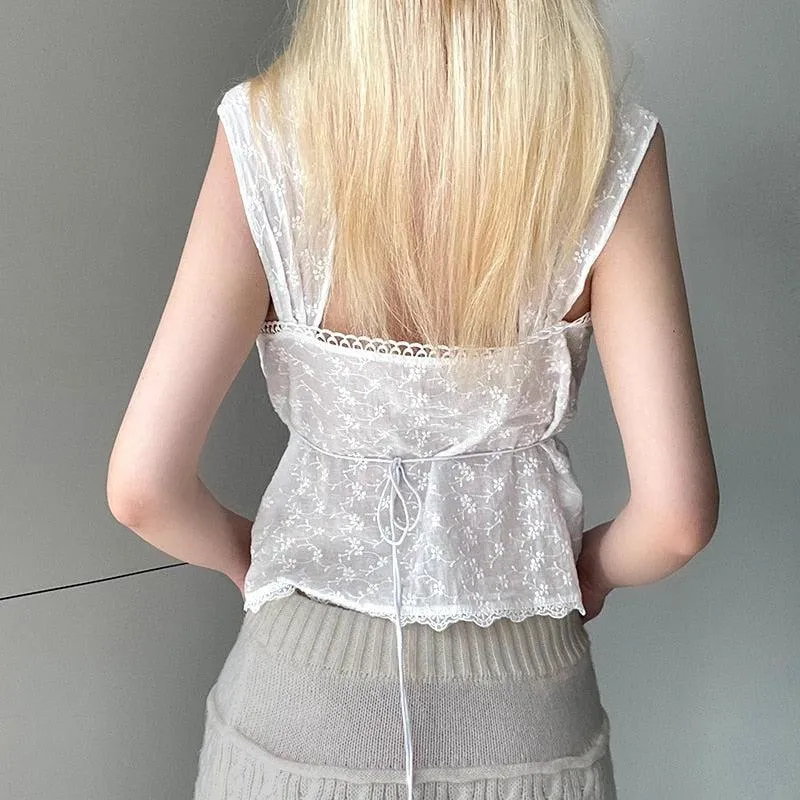 Embroidered Bow Lace Stitching Tank Top sold by Streetwear Society product image thumbnail 5