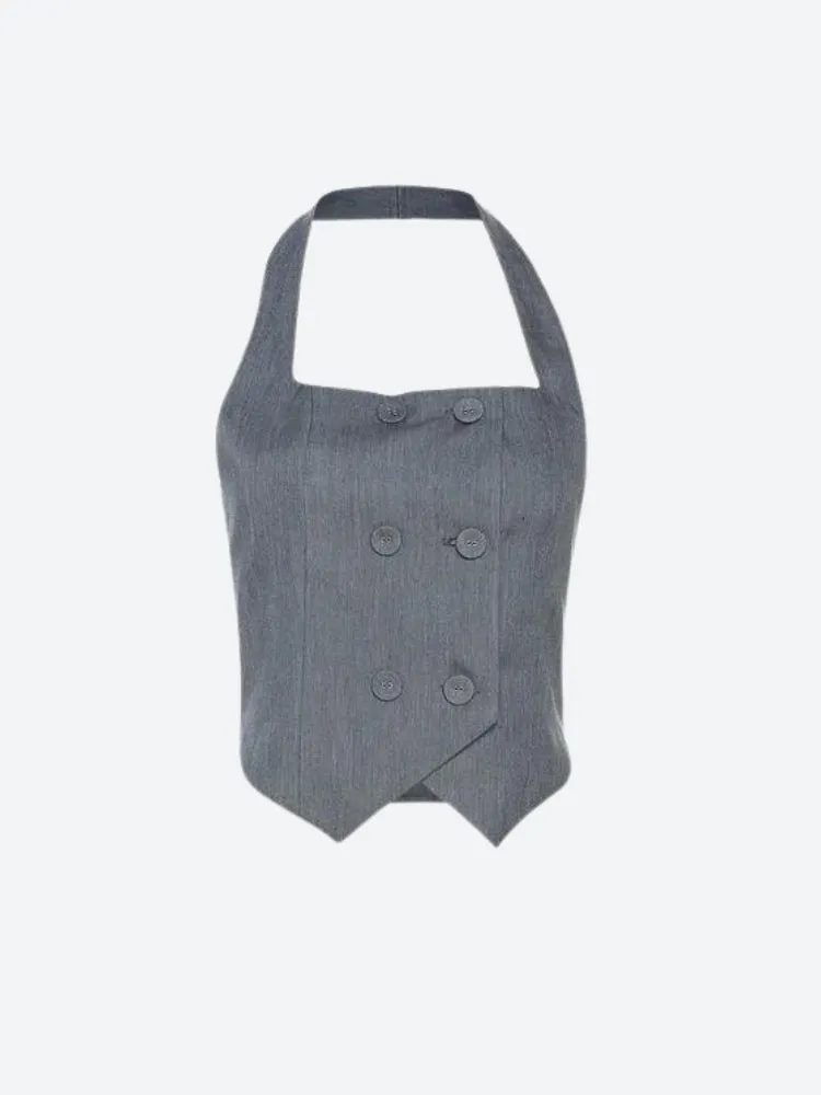 Buttoned Crop Halter Top sold by Streetwear Society product image thumbnail 5