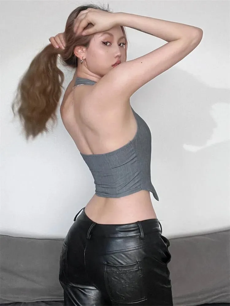 Buttoned Crop Halter Top sold by Streetwear Society product image thumbnail 2