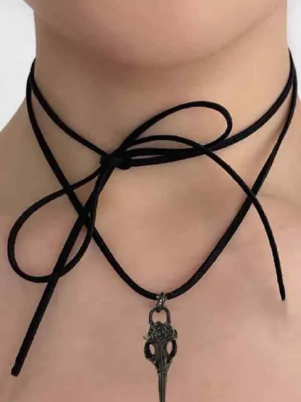 Velvet Lace-Up Skull Pendant Choker Necklace sold by Streetwear Society