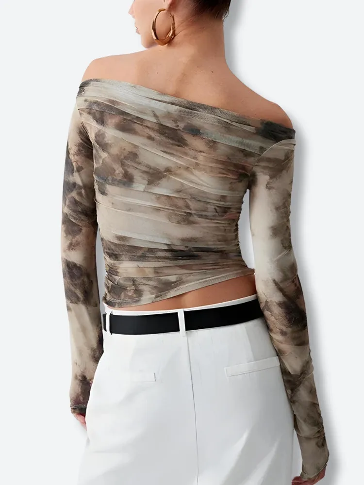 Off Shoulder Ruched Mesh Top sold by Streetwear Society product image thumbnail 2