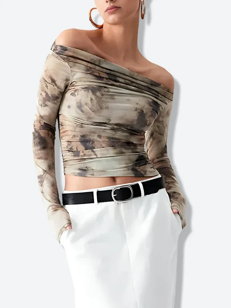 Off Shoulder Ruched Mesh Top sold by Streetwear Society