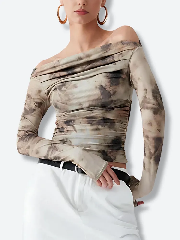 Off Shoulder Ruched Mesh Top sold by Streetwear Society product image thumbnail 3