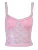 Pink Lace Crop Vest Tank Top sold by Streetwear Society