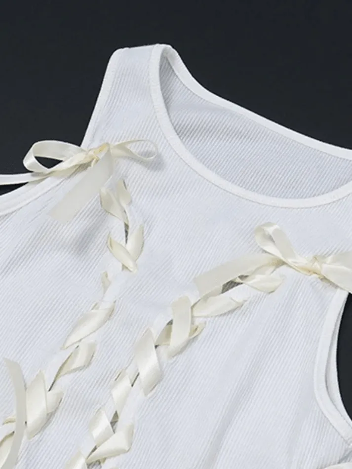 Lace Up Ribbed Cropped Tank Top sold by Streetwear Society product image thumbnail 3