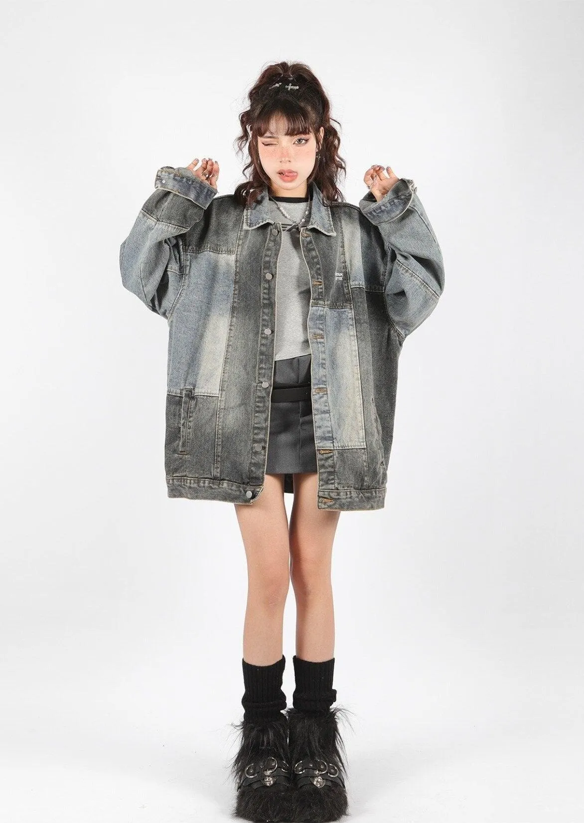Patchwork Oversized Denim Jacket sold by Streetwear Society product image thumbnail 5