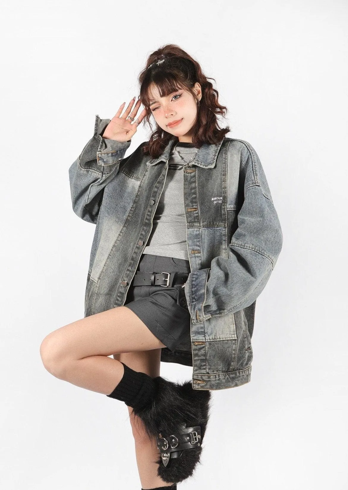 Patchwork Oversized Denim Jacket sold by Streetwear Society product image thumbnail 4