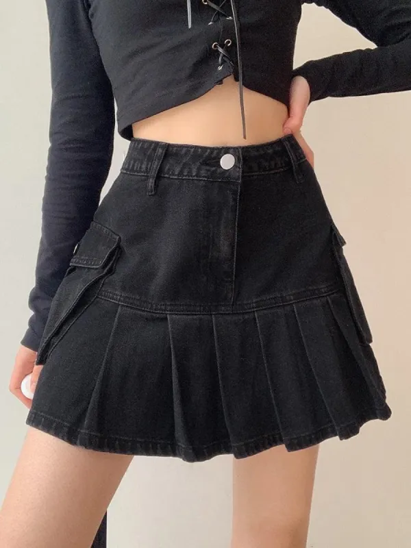 Grunge Cargo Denim Mini Skirt sold by Streetwear Society