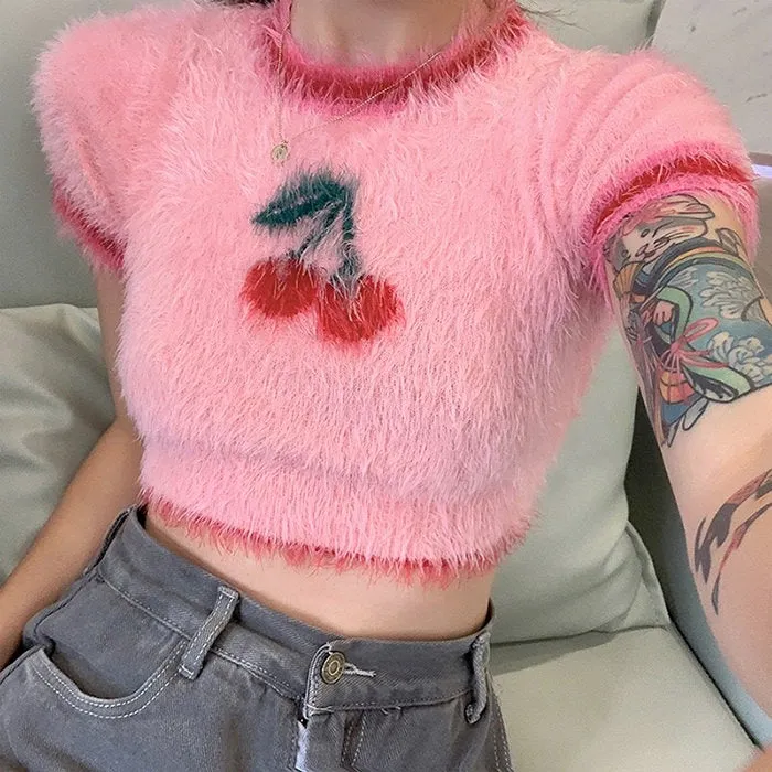 Cherry Fuzzy Crop Top sold by Streetwear Society product image thumbnail 2