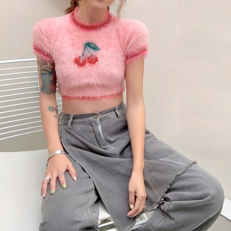 Cherry Fuzzy Crop Top sold by Streetwear Society