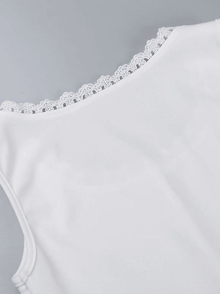 White Lace Trim Button Front Tank Top sold by Streetwear Society product image thumbnail 6