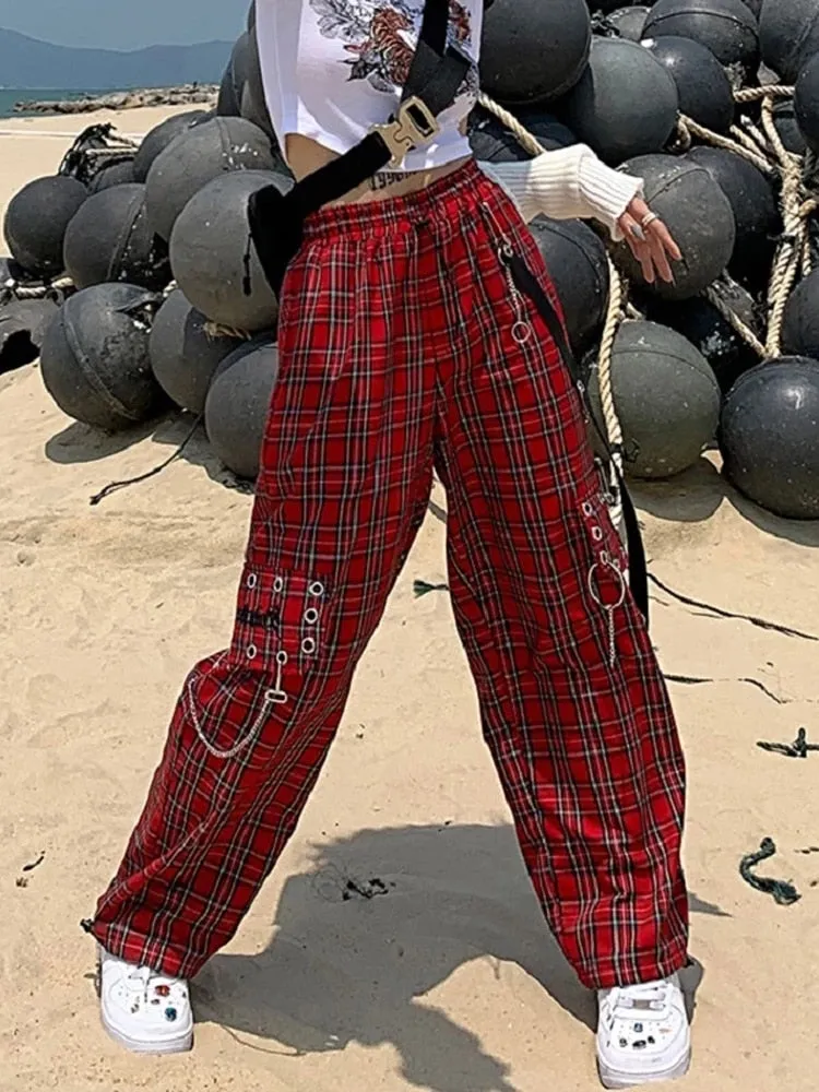 Cargo Pants Red Punk Checkered Pattern sold by Streetwear Society product image thumbnail 2