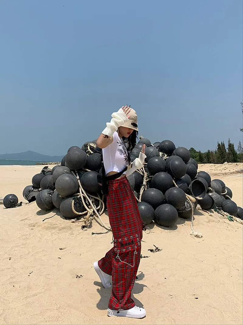 Cargo Pants Red Punk Checkered Pattern sold by Streetwear Society product image thumbnail 4