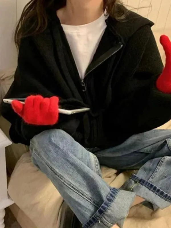 Oversize zip up hooded knit cardigan sold by Streetwear Society