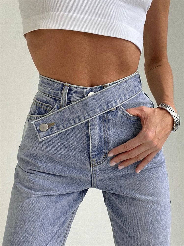 VSCO High Waist Sloping Strap Jeans sold by Streetwear Society