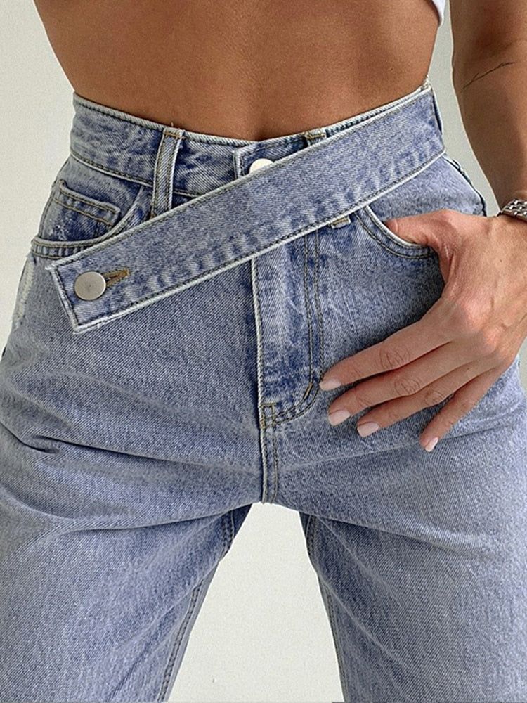 VSCO High Waist Sloping Strap Jeans sold by Streetwear Society product image thumbnail 4