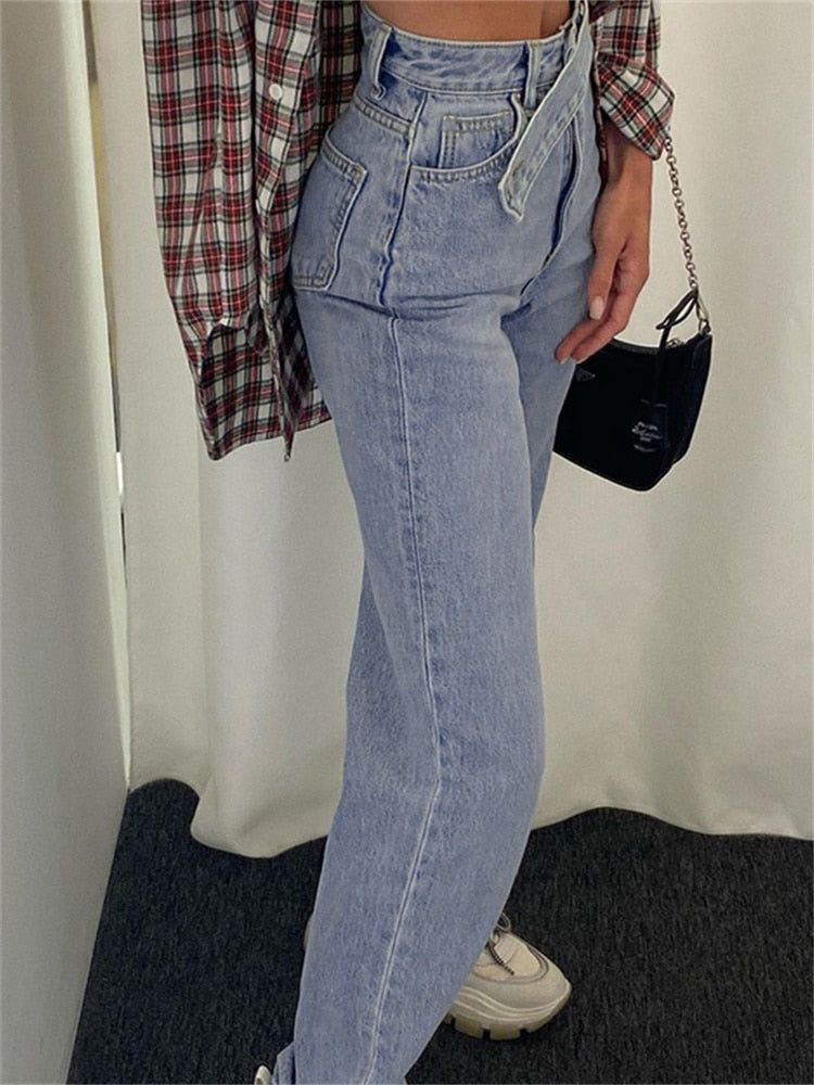 VSCO High Waist Sloping Strap Jeans sold by Streetwear Society product image thumbnail 3