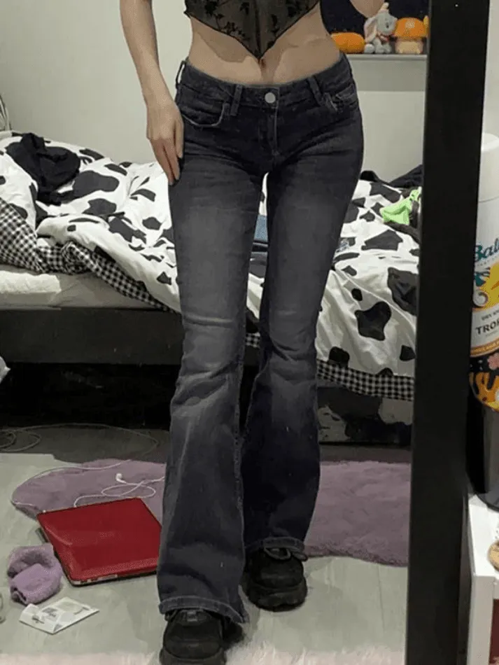 Y2K Washed Denim Flare Jeans sold by Streetwear Society product image thumbnail 2