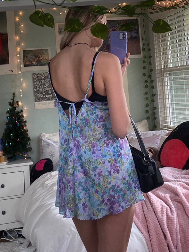 Satin Spaghetti Strap Floral Dress sold by Streetwear Society product image thumbnail 3