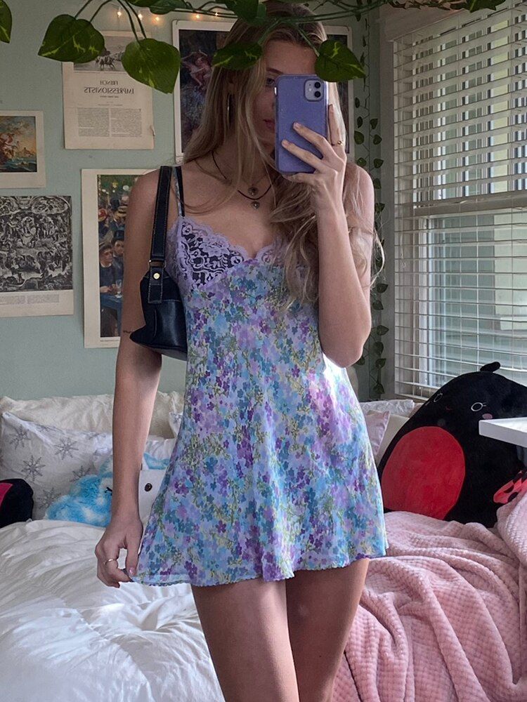 Satin Spaghetti Strap Floral Dress sold by Streetwear Society product image thumbnail 2