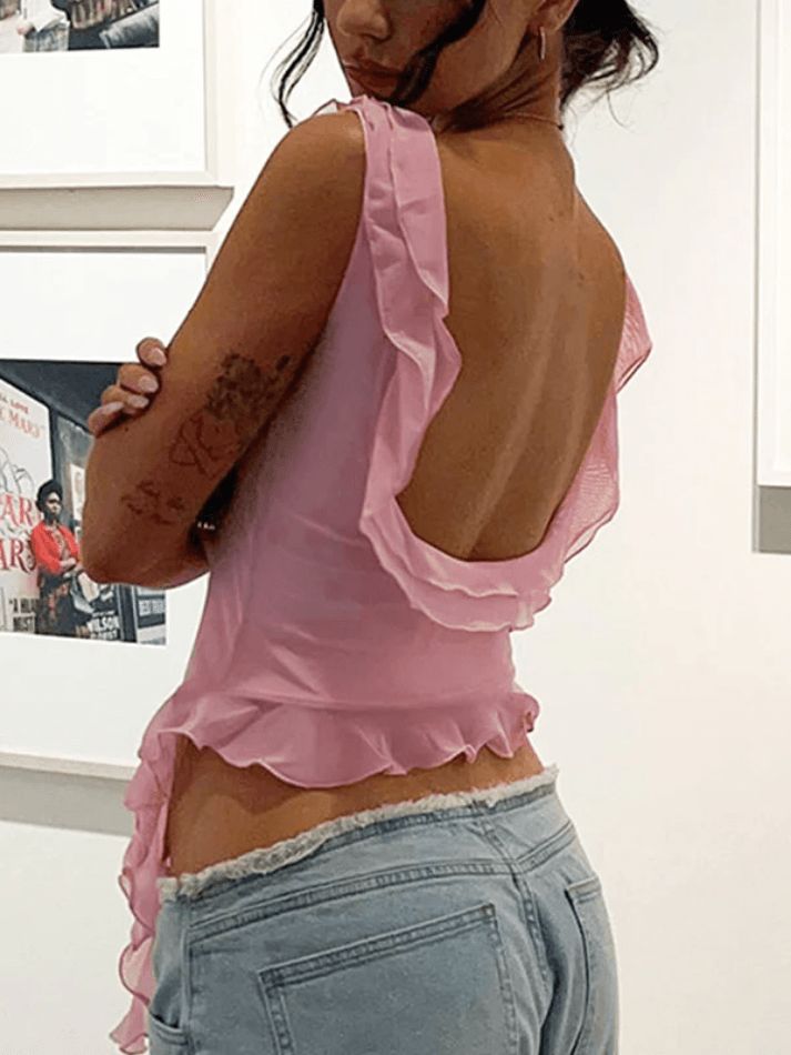 U Neck Ruffle Irregular Hem Tank Top sold by Streetwear Society product image thumbnail 5