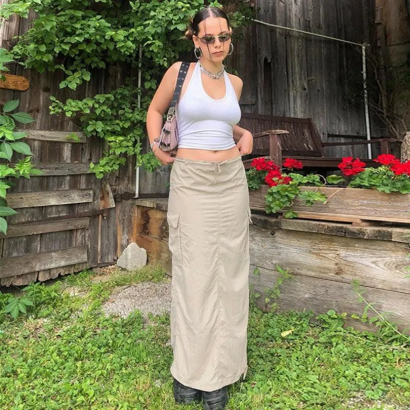 Drawstring Parachute Maxi Skirt sold by Streetwear Society