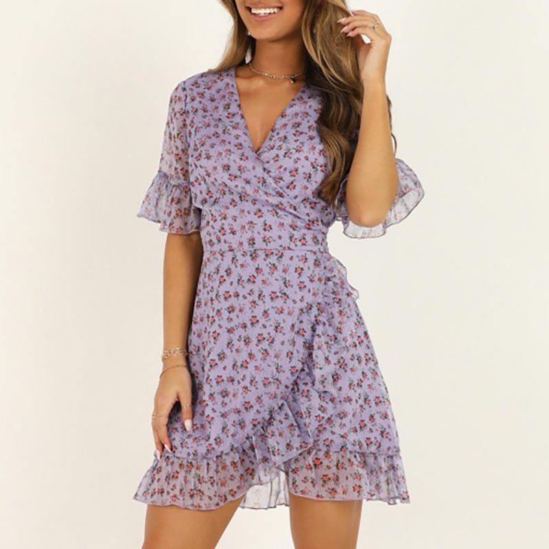 Floral Print Wrap Chiffon Mini Dress sold by Streetwear Society product image thumbnail 2