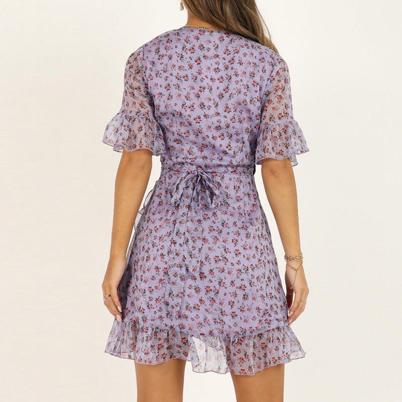 Floral Print Wrap Chiffon Mini Dress sold by Streetwear Society product image thumbnail 5