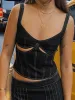 Stitched Detail Cutout Denim Cropped Tank Top sold by Streetwear Society