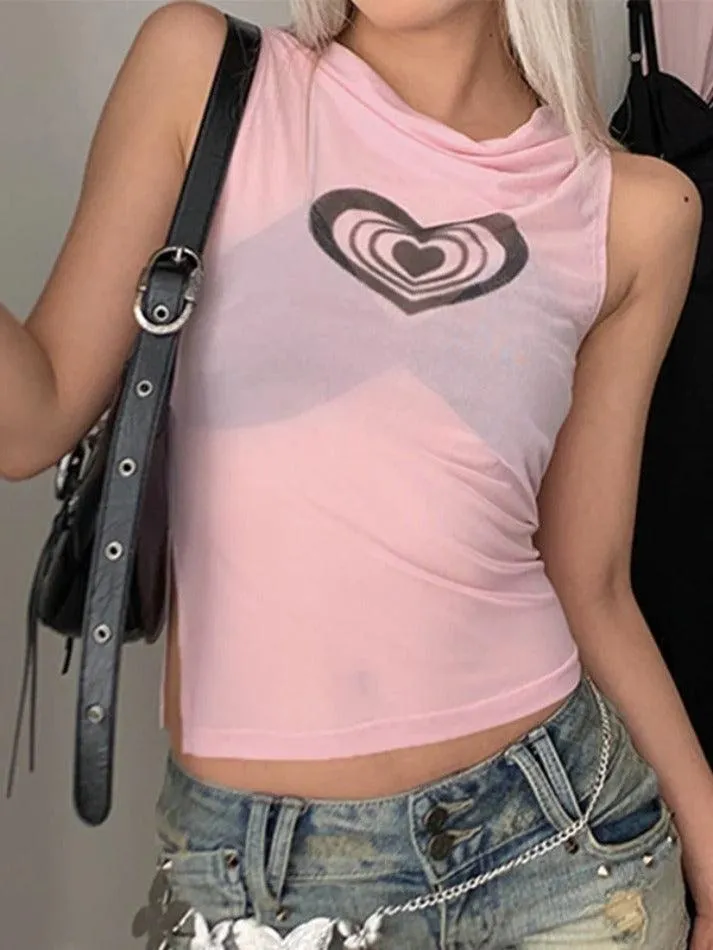 Heart Print See Through Tank Top sold by Streetwear Society