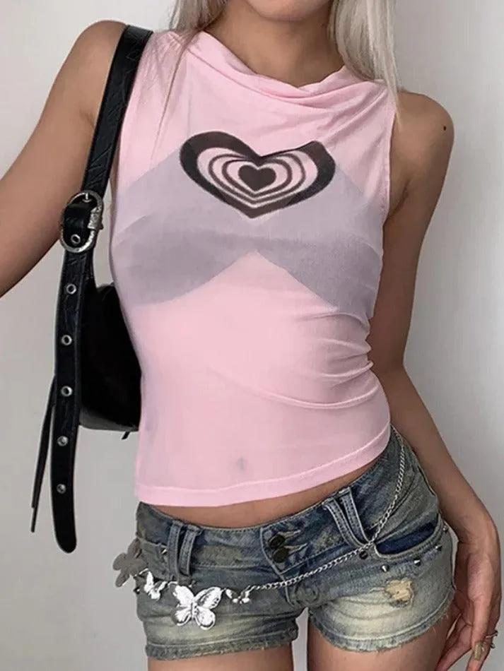 Heart Print See Through Tank Top sold by Streetwear Society product image thumbnail 3