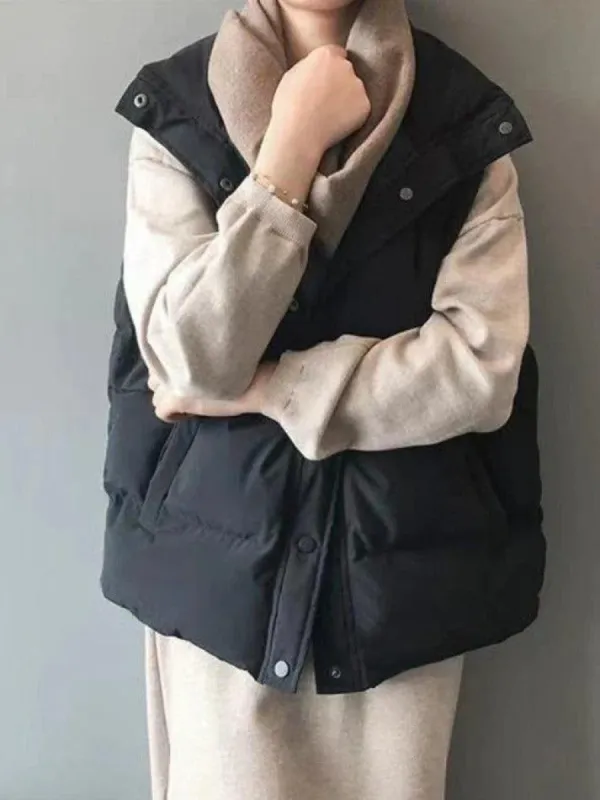 Buttoned Sleeveless Padded Down Jacket sold by Streetwear Society