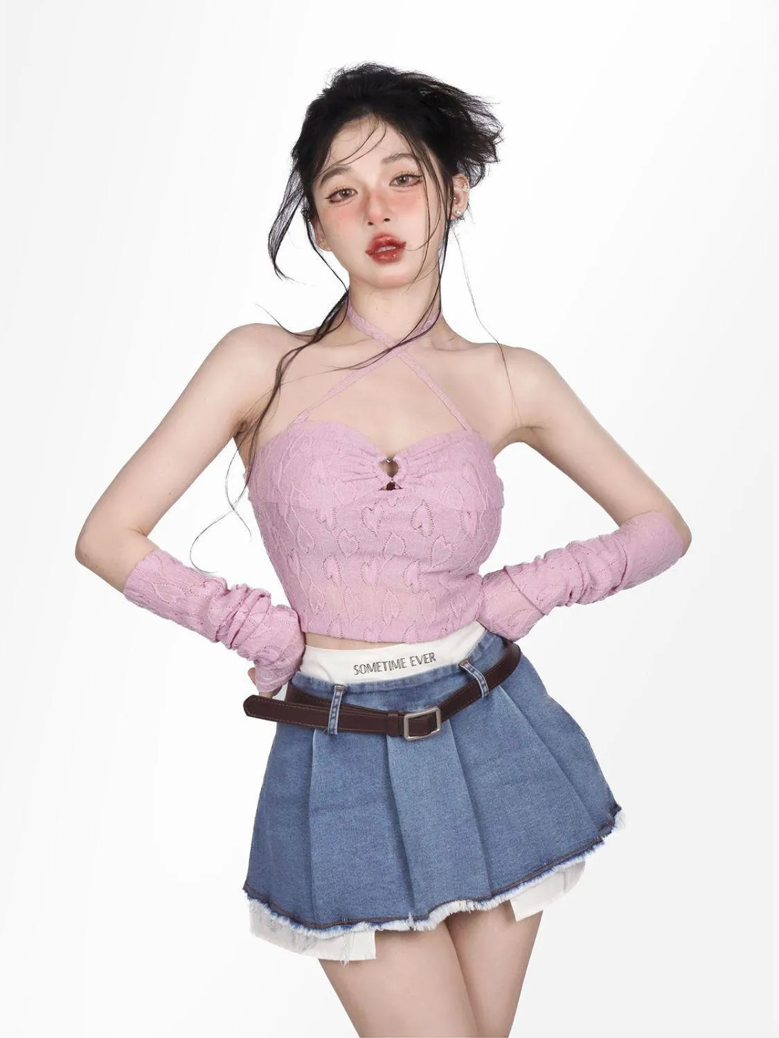Y2K Fake Two Piece Pleated Mini Skirt sold by Streetwear Society