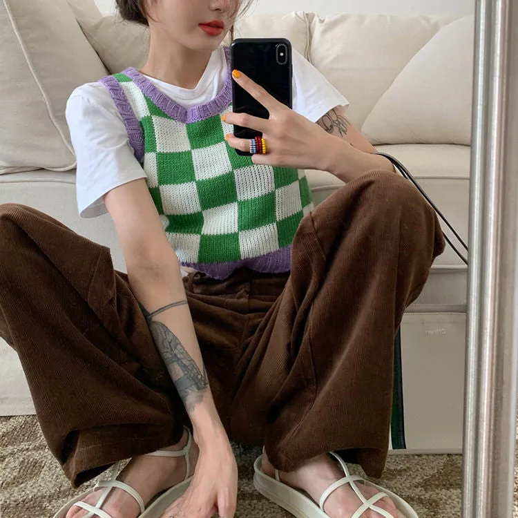 Green & Lavender Checkered Vest sold by Streetwear Society product image thumbnail 3
