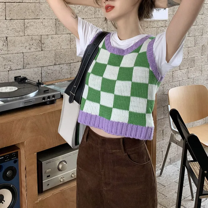 Green & Lavender Checkered Vest sold by Streetwear Society