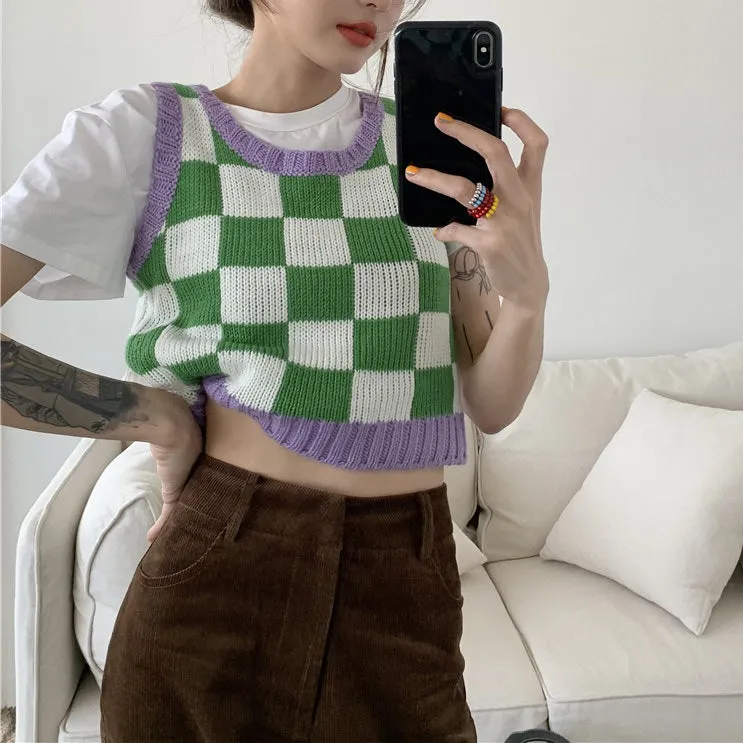Green & Lavender Checkered Vest sold by Streetwear Society product image thumbnail 5