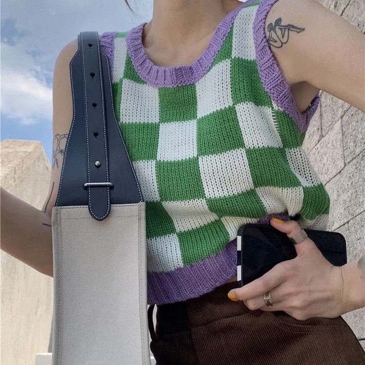 Green & Lavender Checkered Vest sold by Streetwear Society product image thumbnail 4