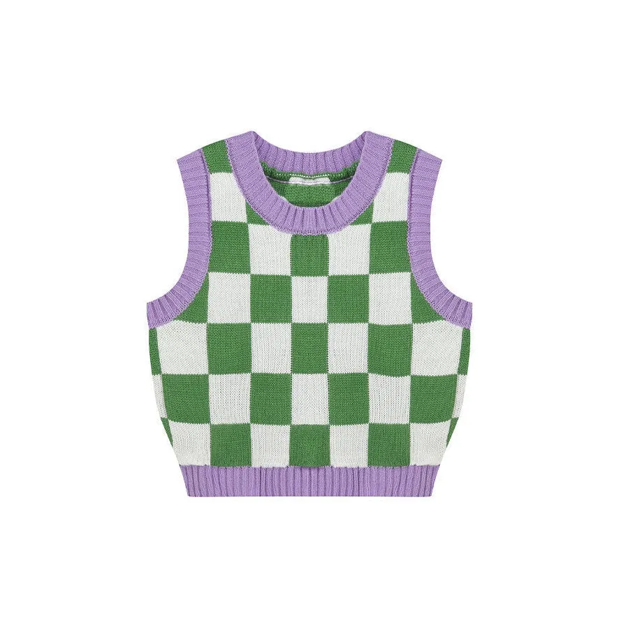 Green & Lavender Checkered Vest sold by Streetwear Society product image thumbnail 2
