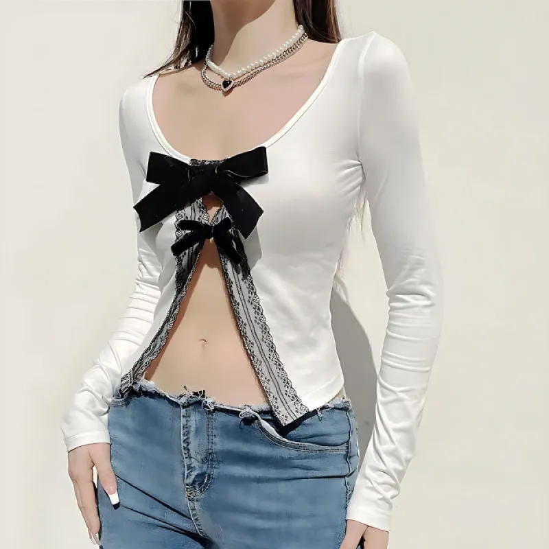 Coquette Bow Open Front Top sold by Streetwear Society