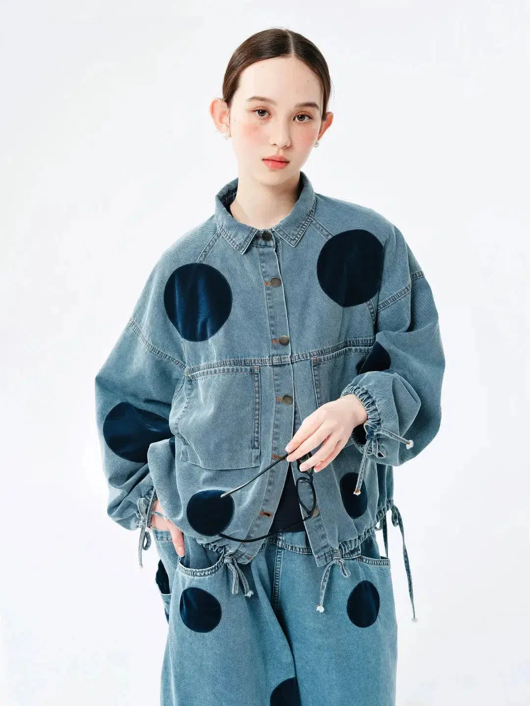 Polka Dot Button Up Denim Jacket sold by Streetwear Society