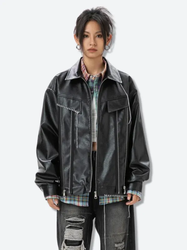 Grunge Faux Leather Jacket sold by Streetwear Society